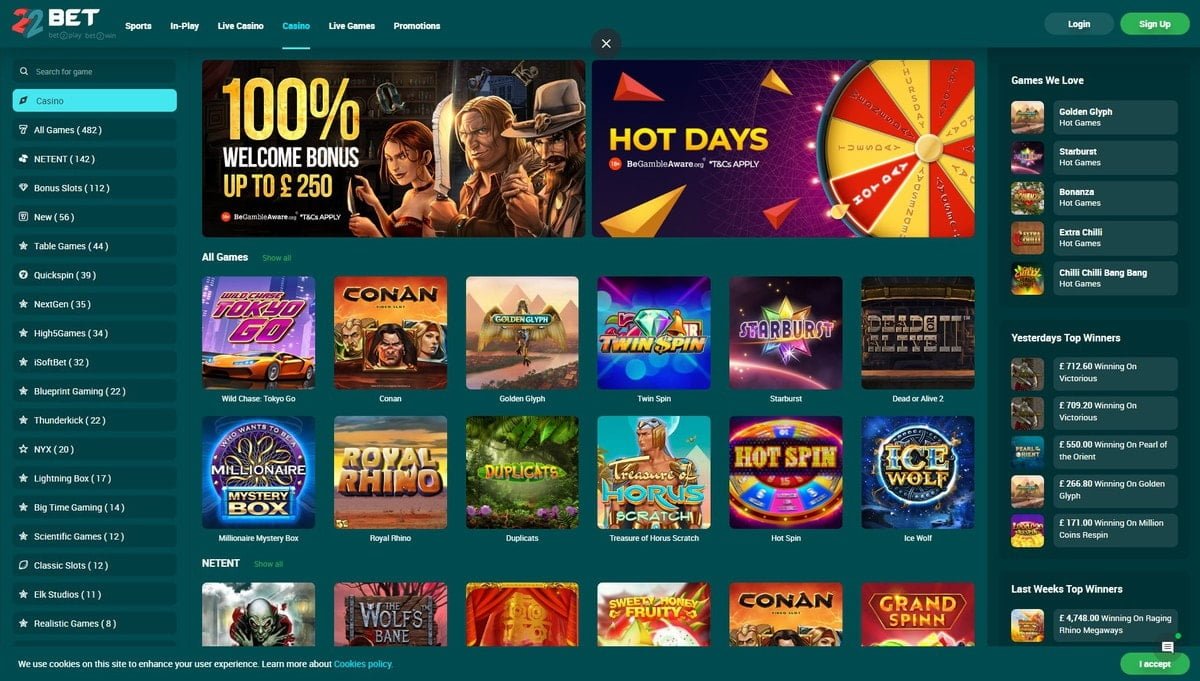 Juegos de casino de 22bet
