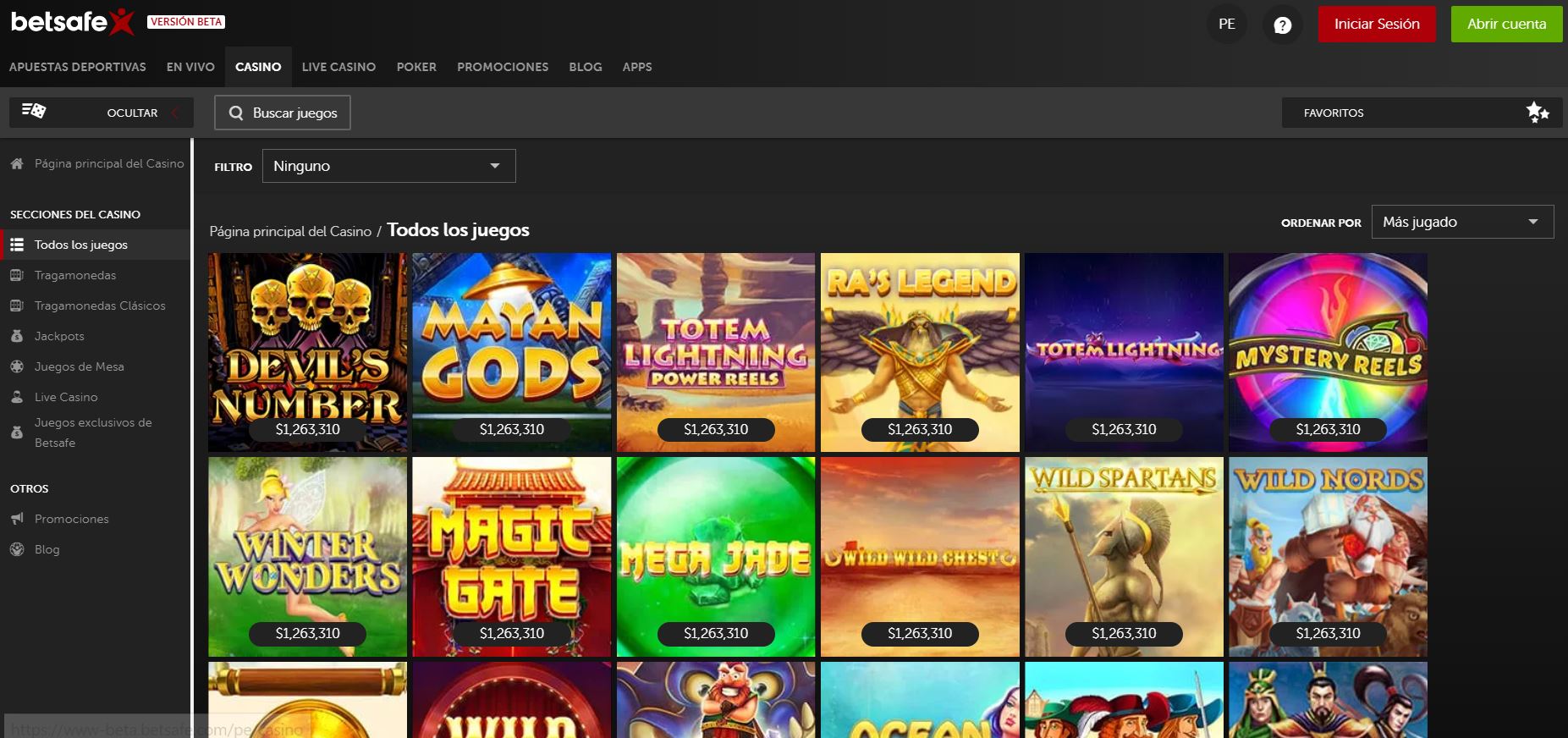 Juegos de casino de Betsafe