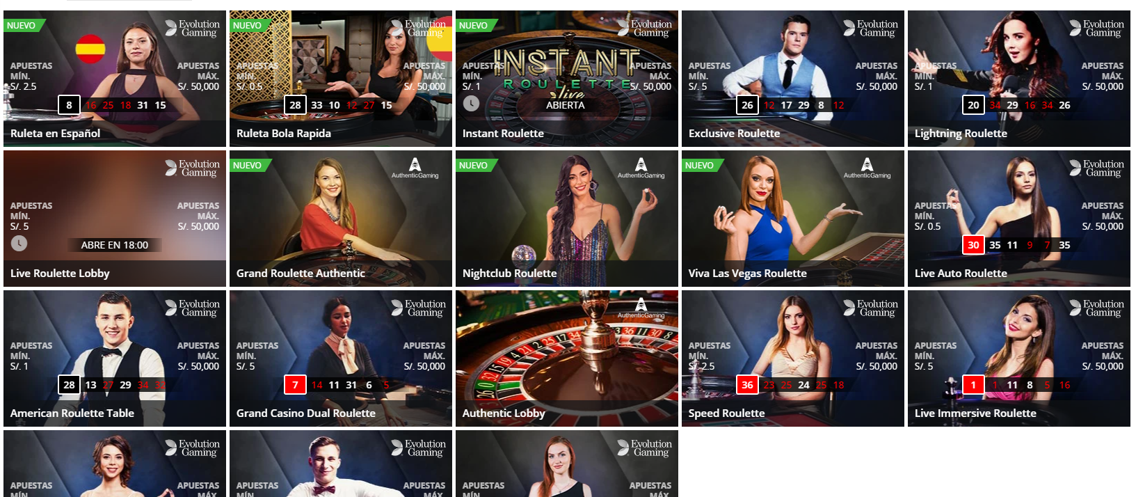 La sección de Ruleta en Betsson casino