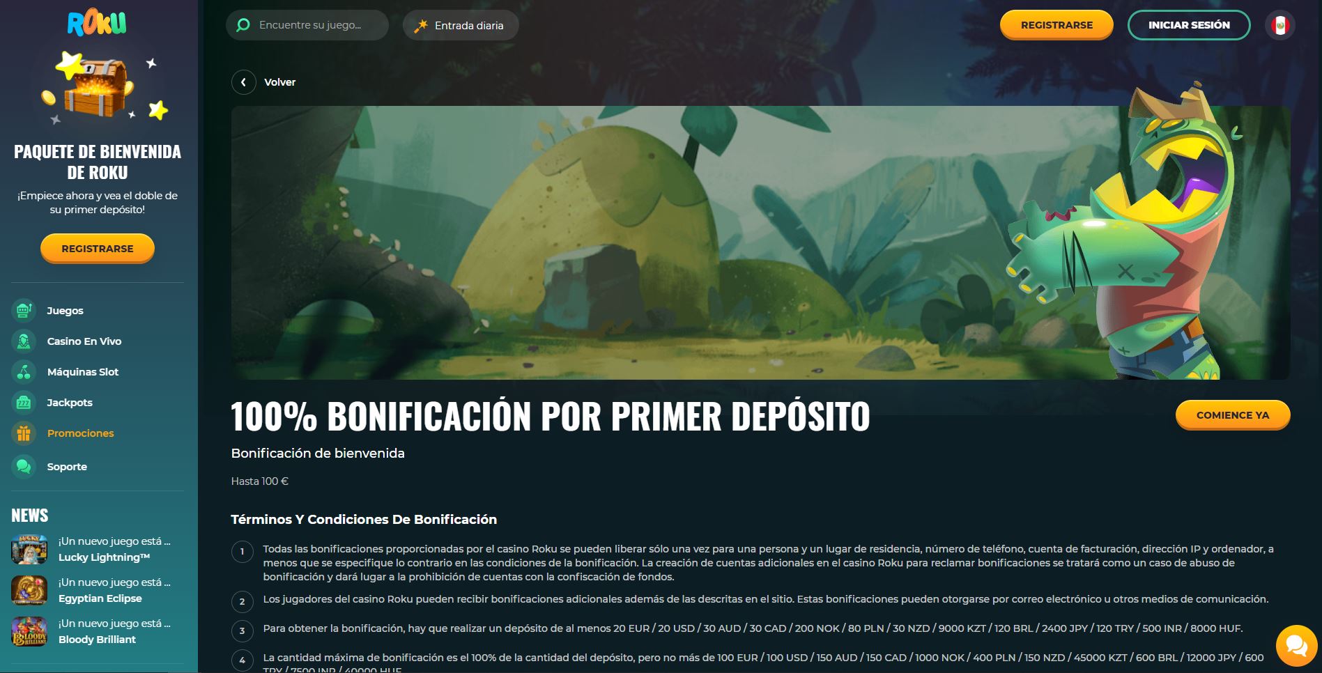Bonificación de bienvenida de Roku Casino