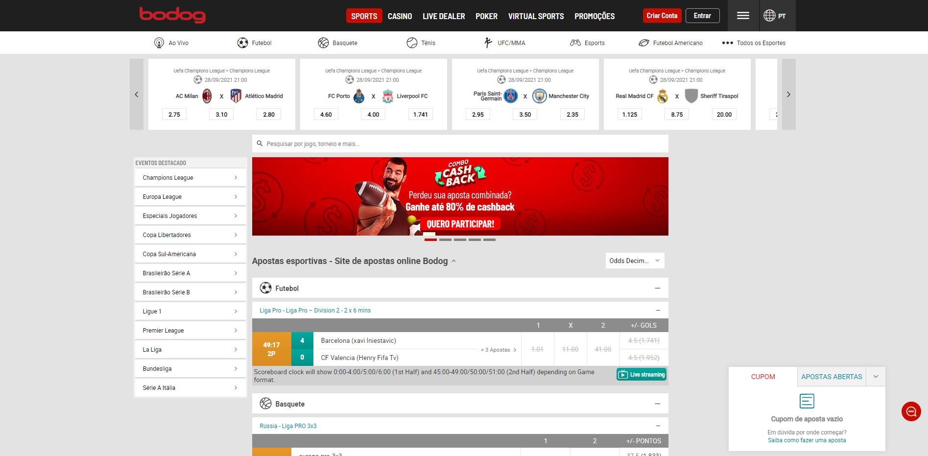 fútbol e otros deportes con Bodog