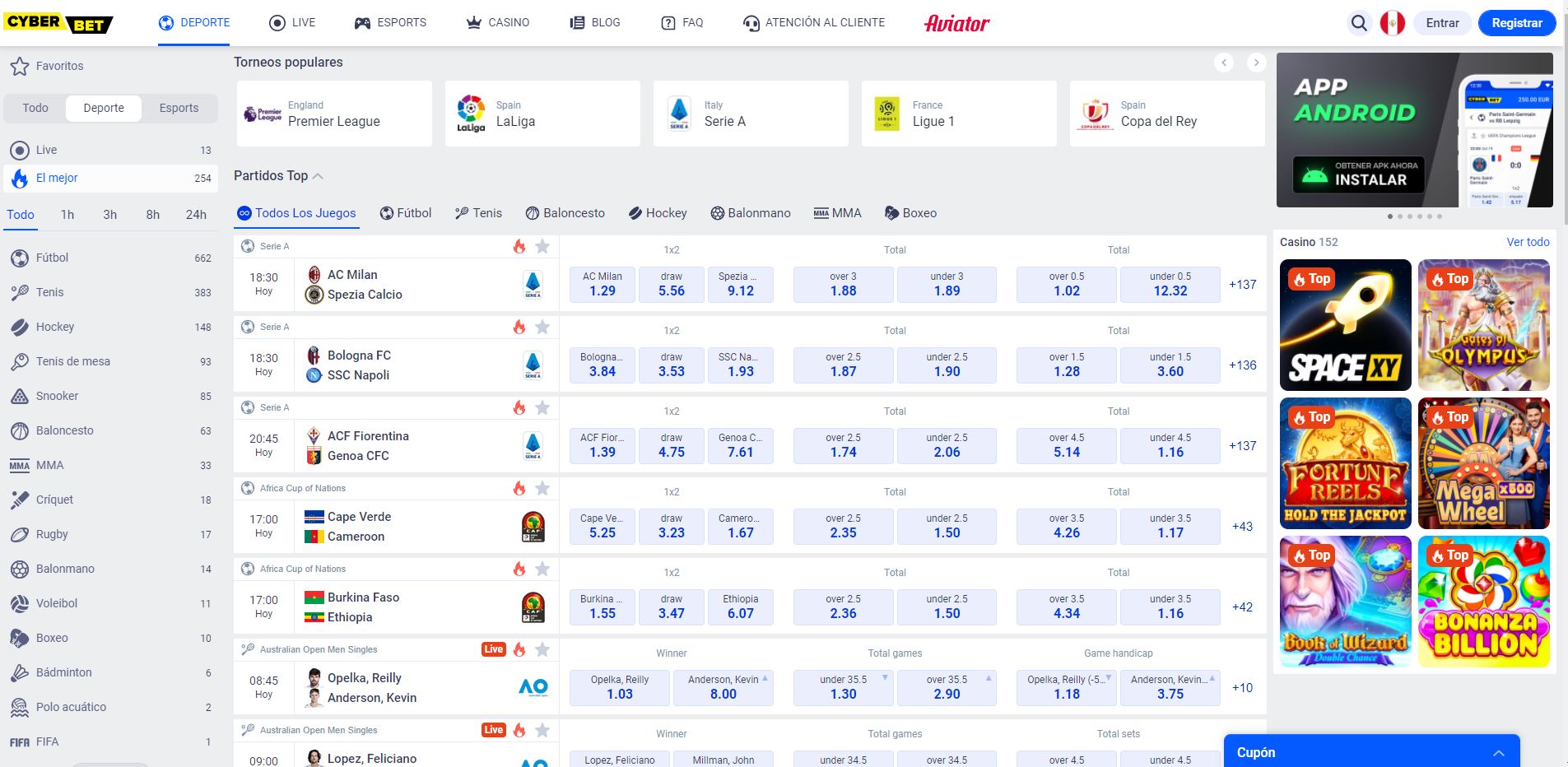 Apuestas deportivas de Cyber.bet